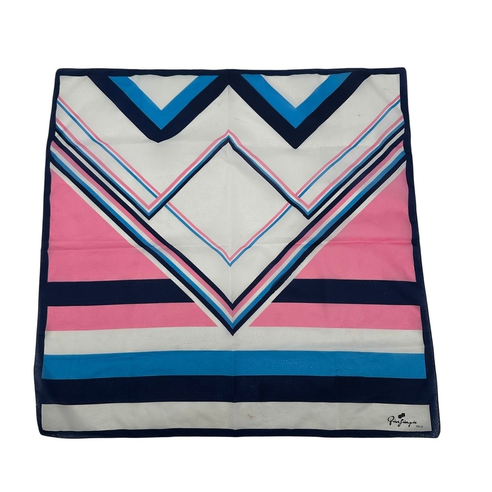 Pier Gorgio Italy Vintage Scarf Geometric Preppy Mod Stripe Pink Blue European